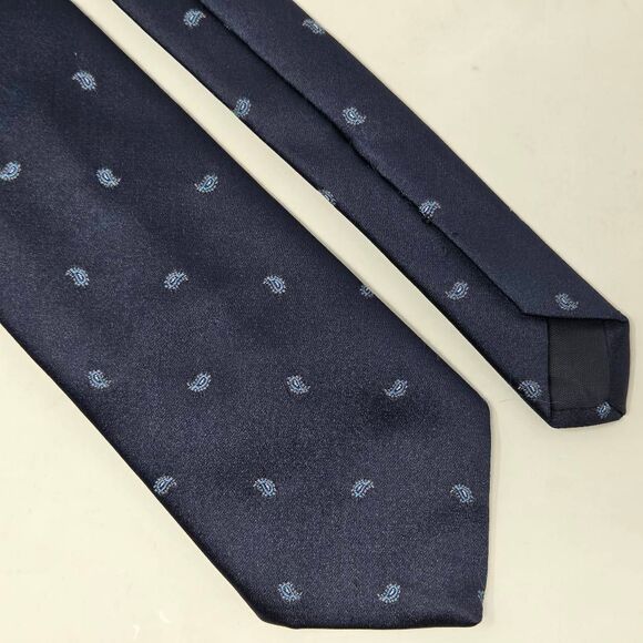 ENVOY SILK TIE NAVY BLUE MINI PAISLEY FOULARD SATIN LUXURY 3.25" X 56" - Picture 1 of 3